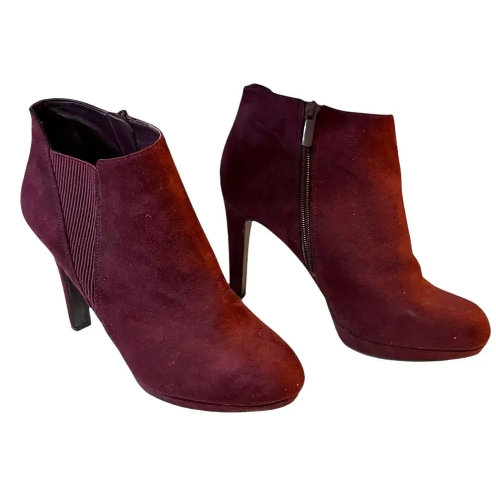 Impo Tucker Suede Maroon Red Side Zip Ankle Bootie Size 9